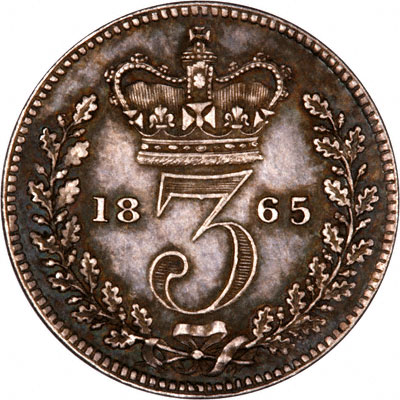 Reverse of 1865 Maundy Threepence