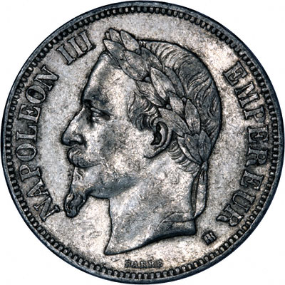 Reverse of 1868 French Silver 5 Francs