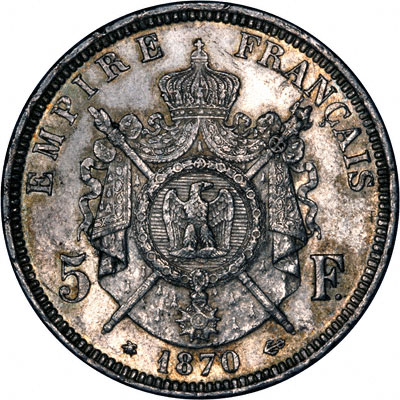 Reverse of 1870 French Silver 5 Francs