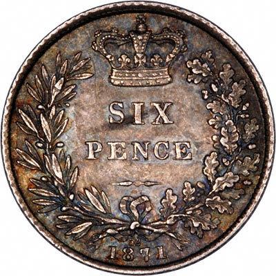 Reverse of 1871 Sixpence