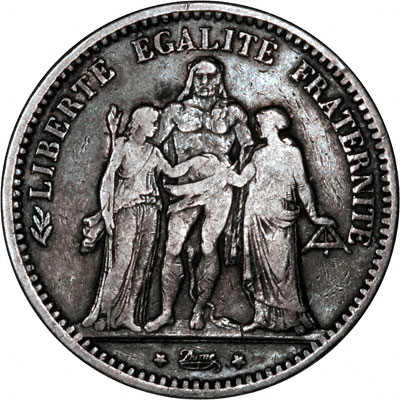 Hercules Group on Reverse of 1873 French Silver 5 Francs