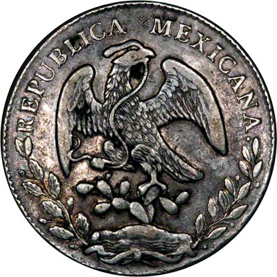 Obverse of 1873 Mexico City 8 Reale Spanish Dollar