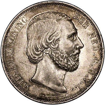 Obverse of 1874 Netherlands 2 1/2 Gulden