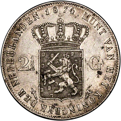 Reverse of 1874 Netherlands 2 1/2 Gulden