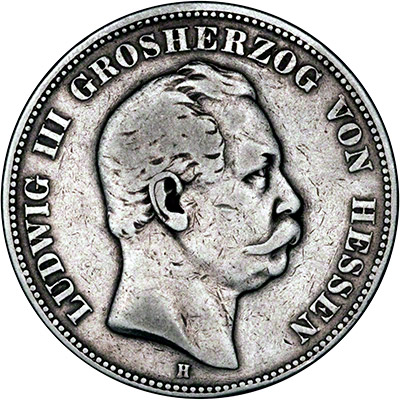 Obverse of 1875 Hesse-Darmstadt Five Mark