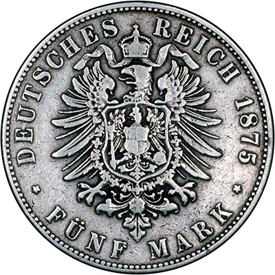 Reverse of 1875 Hesse-Darmstadt Five Mark