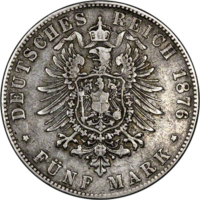 Reverse of 1876 Baden Five Marks