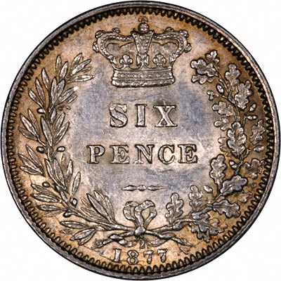 Reverse of 1877 Sixpence