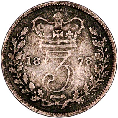 Reverse of 1878 Threepence