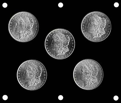 Obverse of 1878 American Morgan Type Silver Dollars in Presentation Case