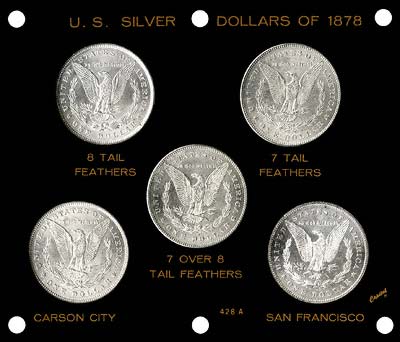 Reverse of 1878 American Morgan Type Silver Dollars in Presentation Case