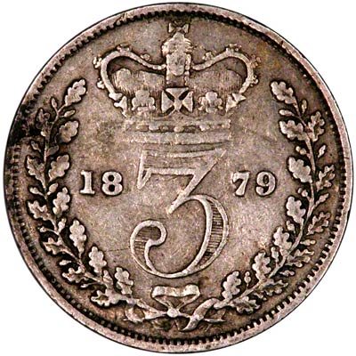 Reverse of 1879 Threepence