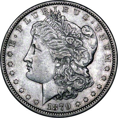 Obverse of 1879 American Morgan Type Silver Dollar