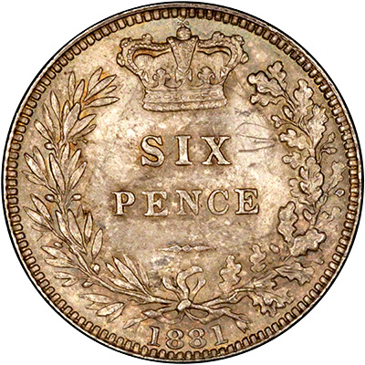 Reverse of 1881 Sixpence
