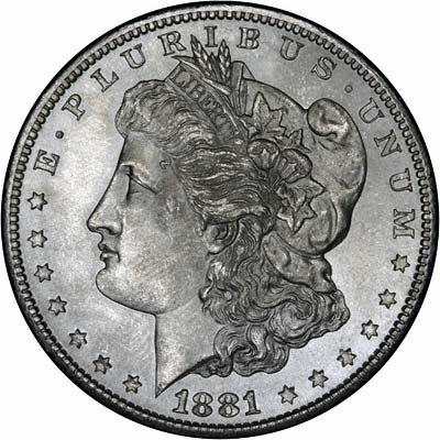 Obverse of 1881 - SAmerican Morgan Type Silver Dollar