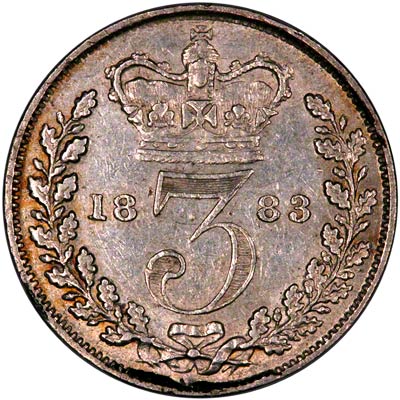 Reverse of 1883 Threepence