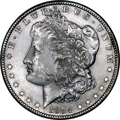 Obverse of 1884 - CC American Morgan Type Silver Dollar