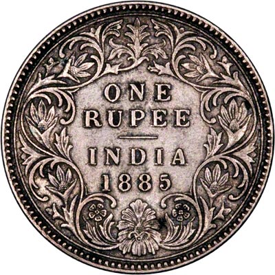 Reverse of 1885 India Silver One Rupee