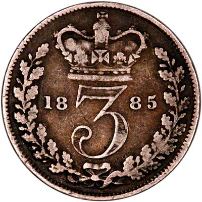 Reverse of 1885 Threepence