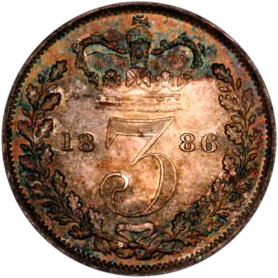 Reverse of 1886 Threepence