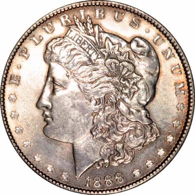Obverse of 1888 American Morgan Type Silver Dollar