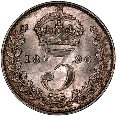 Reverse of 1890 Threepence