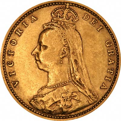 Obverse of 1892 Jubilee Head Half Sovereign