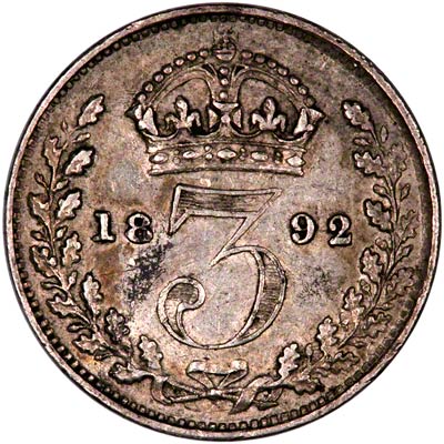 Reverse of 1892 Threepence