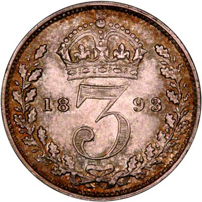 Reverse of 1893 Threepence