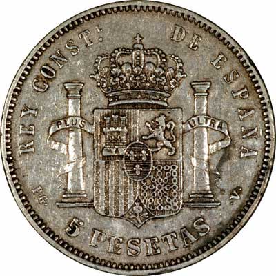 Reverse of 1894 Spanish 5 Pesetas