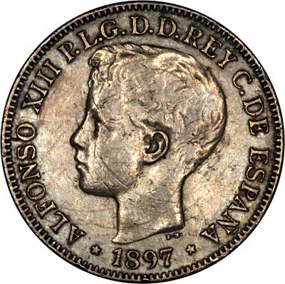 Obverse of 1897 Philippine 1 Peso, Spanish Rule
