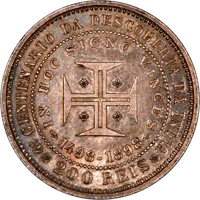 Reverse of Portuguese 1898 200 Reis