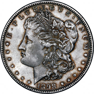 Obverse of 1898 American Morgan Type Silver Dollar