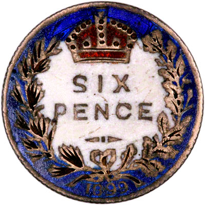 Reverse of Enamelled 1899 Victoria Old Head Sixpence
