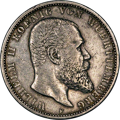 Obverse of 1901 Wuerttemberg Five Marks