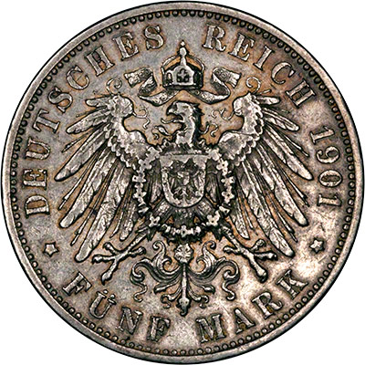 Reverse of 1901 Wuerttemberg Five Marks