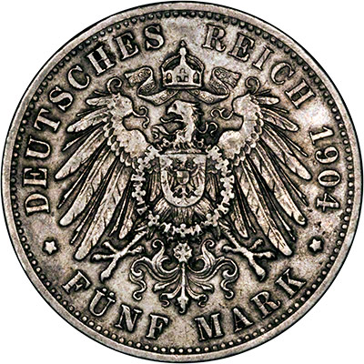 Reverse of 1904 Germany Bavaria Five Mark
