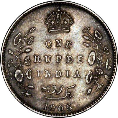 Reverse of 1905 India One Rupee