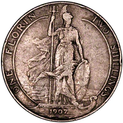 Britannia Standing on Reverse of 1902 Edward VII Florin