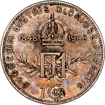 Reverse of 1908 Austrian Silver 1 Corona