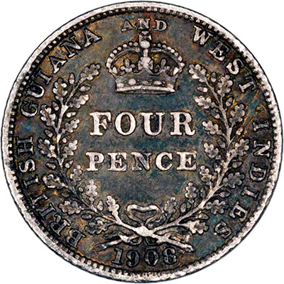 Reverse of 1908 British Guiana Fourpence