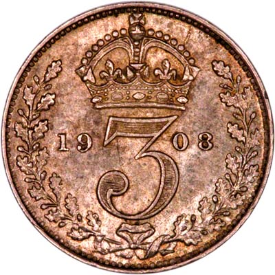 Reverse of 1908 Threepence