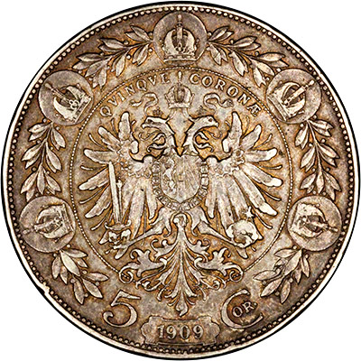 Reverse of 1909 Austrian Silver 5 Corona