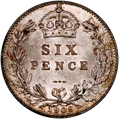 Reverse of 1909 Sixpence