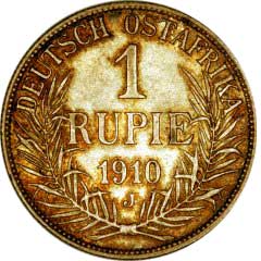 1910 German East Africa 1 Rupie Silver Coin