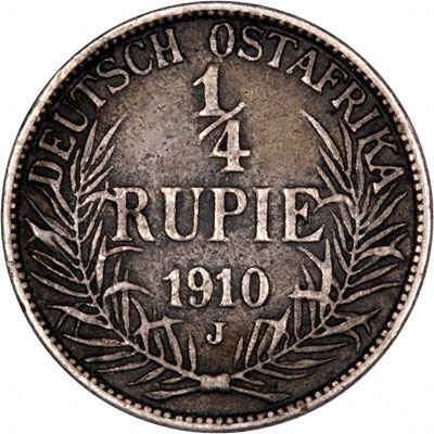 Reverse of 1910 German East Africa Quarter Rupie