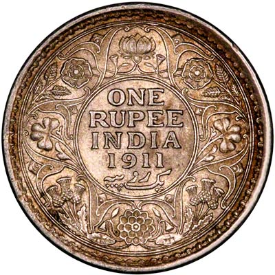 Reverse of 1911 India One Rupee