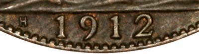 Close-Up of Date on 1912 H Penny