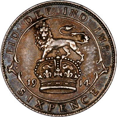 Reverse of 1914 Sixpence