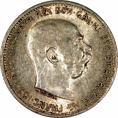 Obverse of 1915 Austrian Silver 1 Corona